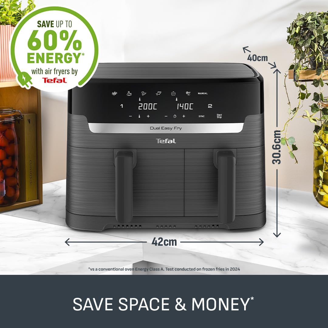 Tefal Easy Fry Dual Zone Digital Air Fryer 8.3L – 2 Drawers, 8-in-1 (EY901HG0)