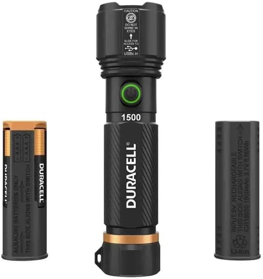 Duracell 1500 Lumen Dual Power Flashlight – 4 Pack with USB-C Charging