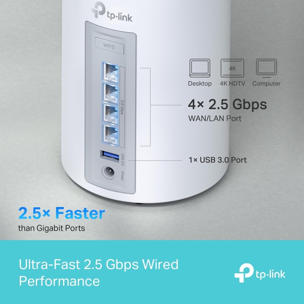 TP-Link Deco BE65 (3-Pack) BE9300 Tri-Band WiFi 7 Mesh System – 9.3Gbps, 2.5G Ports