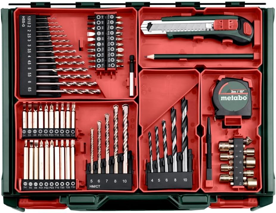 Metabo SB 18 L Combi Drill Kit – 18V Hammer Drill with 2 x 2.0Ah Batteries & 78-Piece Accessory Set (614053940)