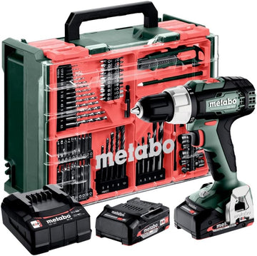 Metabo SB 18 L Combi Drill Kit – 18V Hammer Drill with 2 x 2.0Ah Batteries & 78-Piece Accessory Set (614053940)