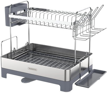 Tramontina 2 Tier Stainless Steel Dish Rack – Modern Kitchen Drainer with Drainboard