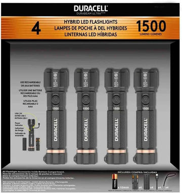 Duracell 1500 Lumen Dual Power Flashlight – 4 Pack with USB-C Charging