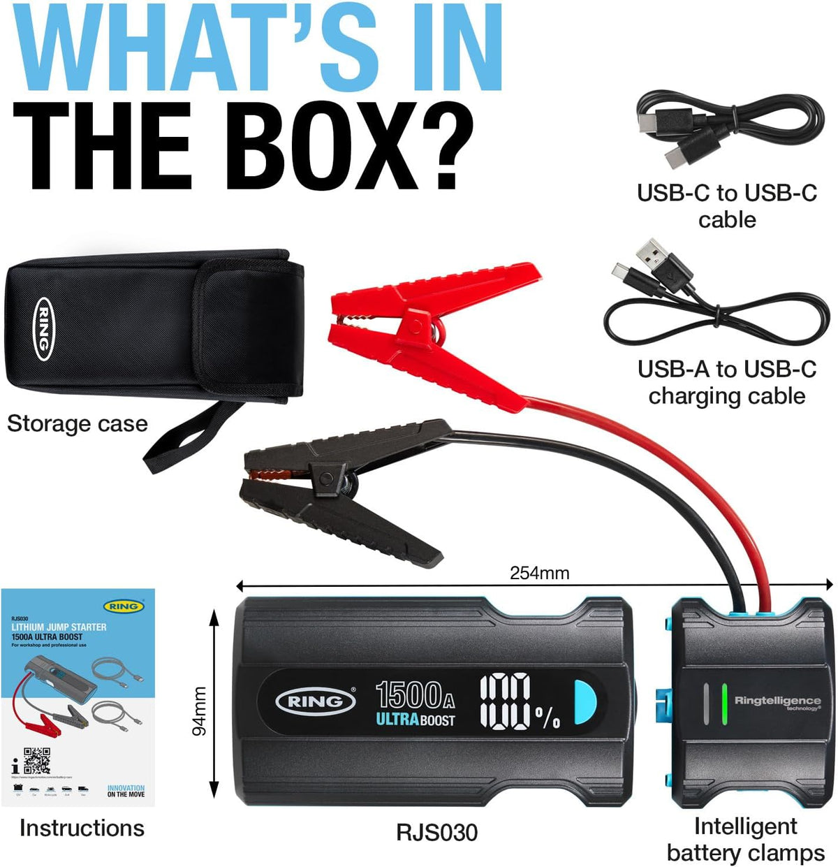 Ring UltraBoost 1500A Car Battery Jump Starter Power Pack – 12V 12000mAh