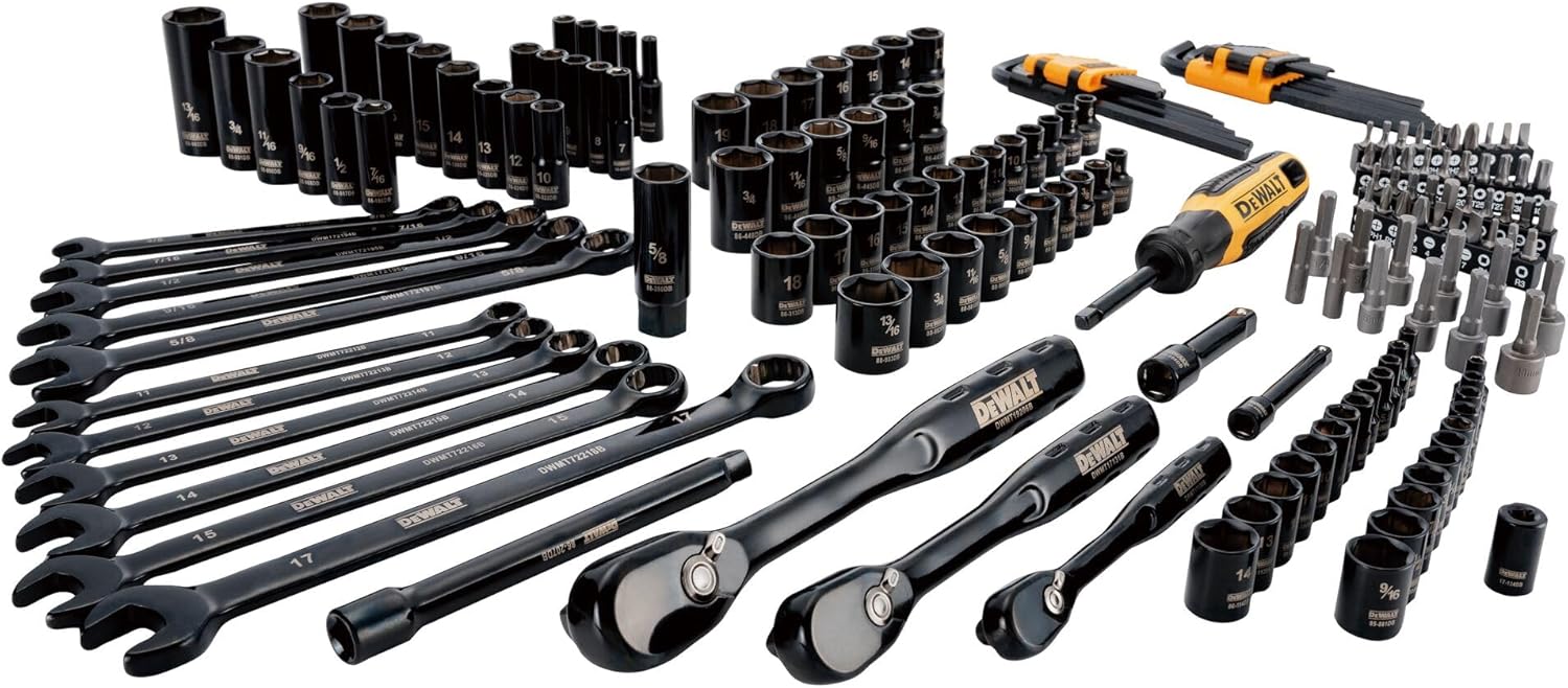 DEWALT DWMT45184 Drive Socket Set – 184 Piece Mechanics Tool Kit (Black Chrome)