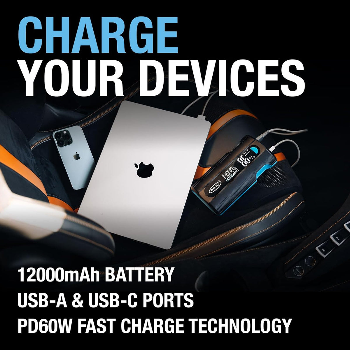 Ring UltraBoost 1500A Car Battery Jump Starter Power Pack – 12V 12000mAh