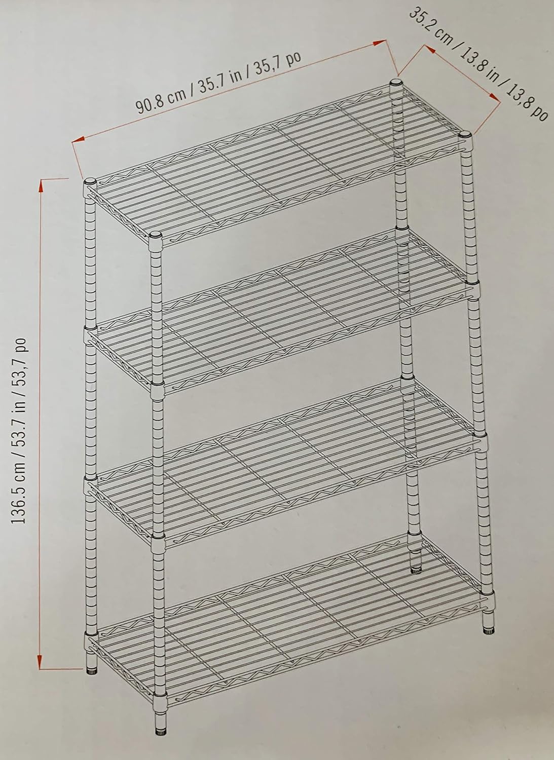Trinity 4 Tier Stainless Steel Wire Shelving Unit – 635 kg Max Load Capacity