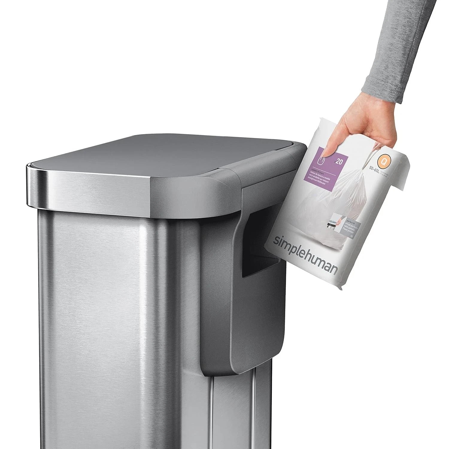 Simplehuman CW2086 55L Rectangular Kitchen Pedal Bin with Liner Pocket Stainless
