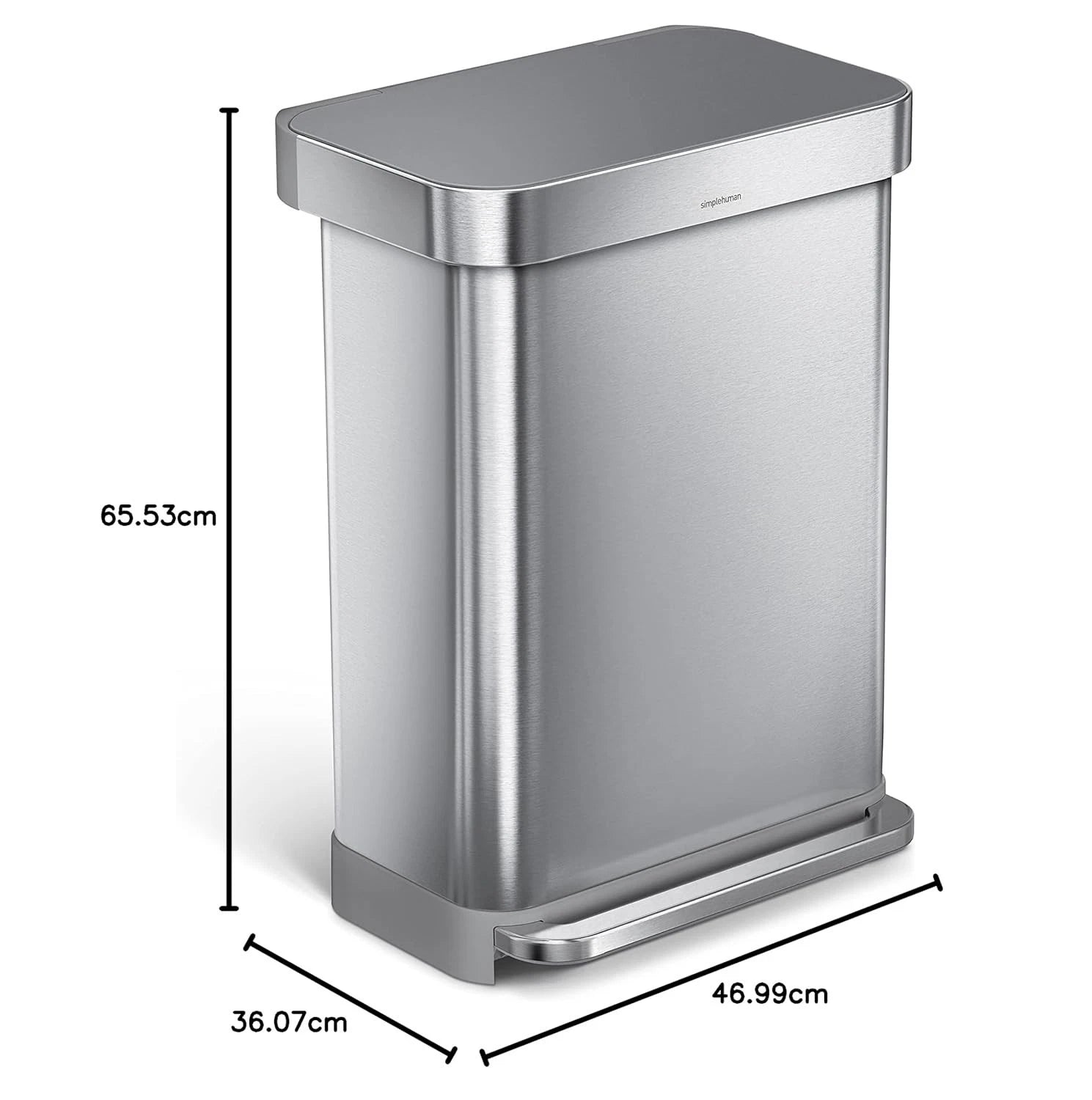 Simplehuman CW2086 55L Rectangular Kitchen Pedal Bin with Liner Pocket Stainless