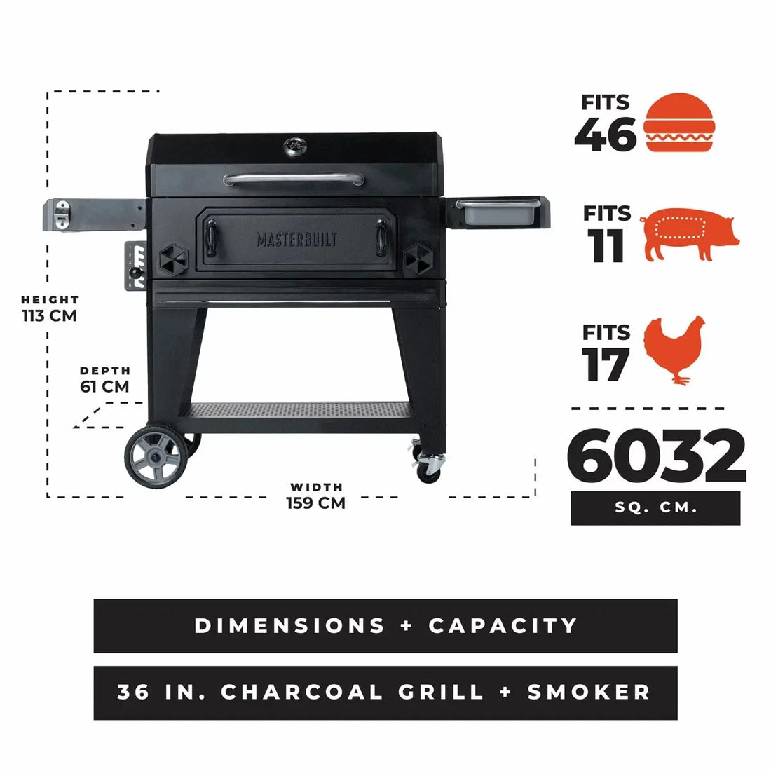 Masterbuilt 36" (91.4Cm) Charcoal BBQ Barbecue Garden Cooking Outdoor  Grill