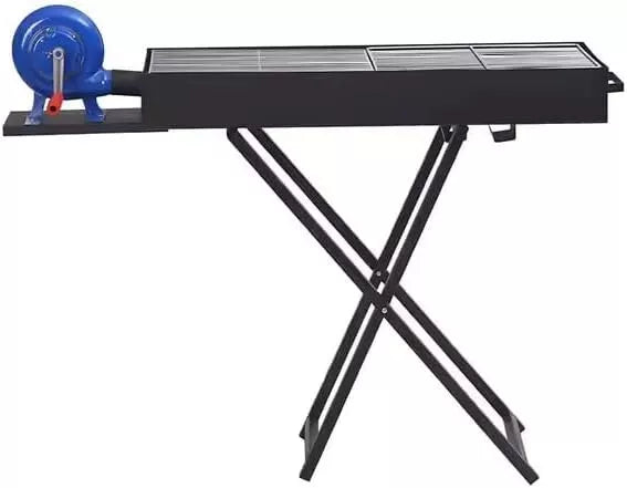 Portable Folding Charcoal BBQ Grill with Manual Air Blower - Durable